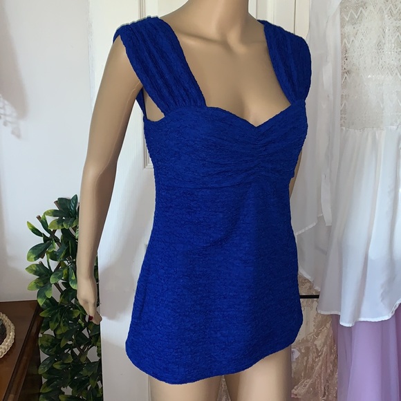 Blue long tank top with ruched straps L - Picture 2 of 13